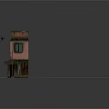 Aged Red Building With Green Awning Wooden Structure Multi Floors And Paved Ground