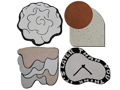Unique Shaped Rugs With Various Patterns Wave Circular And Text Designs 3d model