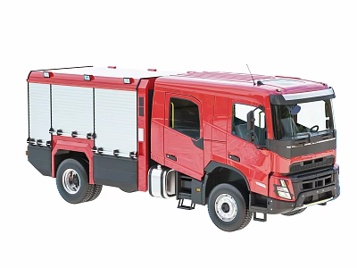Red Fire Truck With White Storage Compartments Side Cabin And Emergency Equipment 3d model