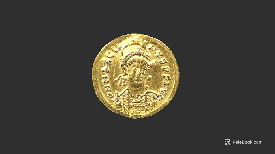 Antique Style Gold Circular Jewelry With Intricate Portrait And Inscriptions 3d model 