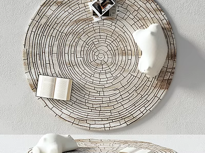 Round Rug with Tree Ring Pattern Featuring Open Book and White Decorative Object 3d model