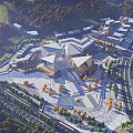Aerial View Planning of Large Building Complex with Trees Roads and Green Spaces