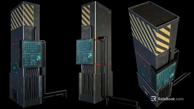 Heavy Duty Industrial Equipment With Yellow Black Stripes And Green Control Panel Screens 3d model 