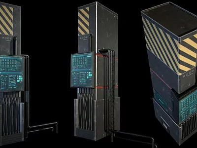Heavy Duty Industrial Equipment With Yellow Black Stripes And Green Control Panel Screens 3d model