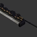 Futuristic Metallic Long Sword With Blue Glowing Stripe And Black Gold Accents
