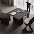 Modern Square Black Wooden Table And Designer Chairs Set With White Cushions In Bright Interior