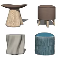Stylish Stools With Wooden Legs Fabric Upholstery And Fringe Decorative Details