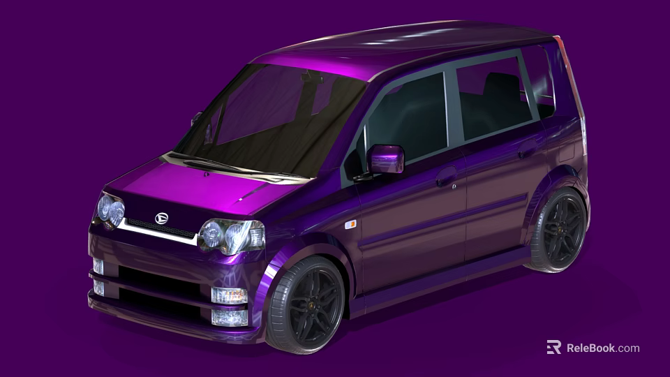 Purple Compact Car With Shiny Exterior Black Alloy Wheels And Sporty Design 3d model 