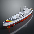 Gray Warship With Red Bottom German Flag Stripes And Naval Bridge Structure 3d model