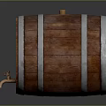 Traditional Wooden Barrel With Shiny Metal Hoops And Brass Tap Design