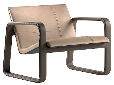 Modern Beige Leather Leisure Chair with Dark Metal Frame and Armrests 3d model