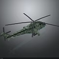 Green Camouflage Helicopter with Rotors and Military Design Features