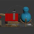 Colorful Cartoon Scene With Small House Red Roof Chimney Blue Bottle And Wooden Fence