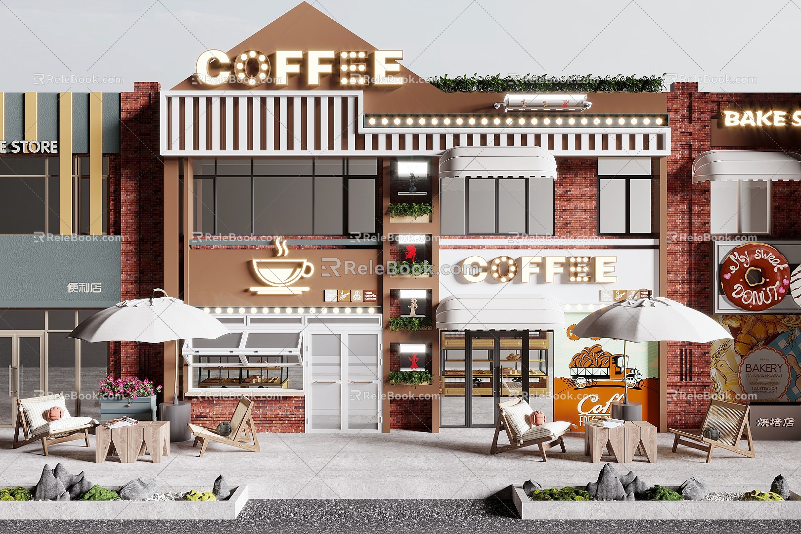 Modern Door Head Coffee Shop Door Head Facade 3d model