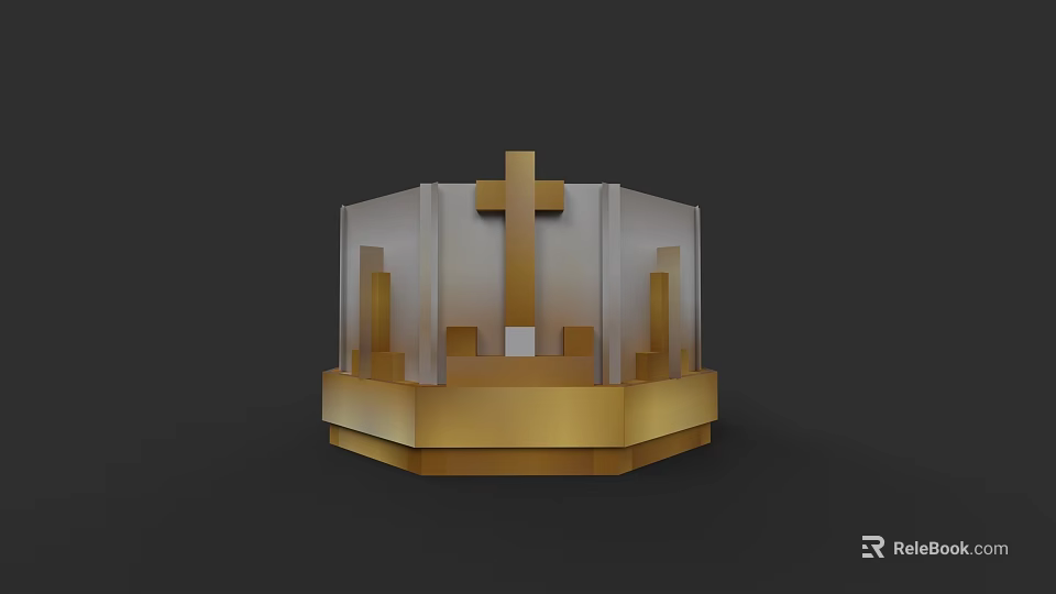 Stunning Gold Crown Jewelry With Cross Design And Elegant Base Details 3d model 