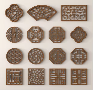 Chinese-style openwork window openwork window grilles 3d model
