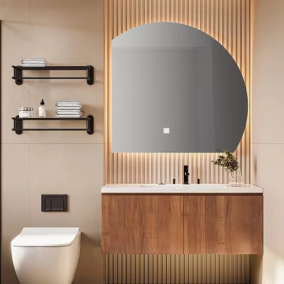 Modern Bathroom Cabinet With Round Mirror Sink Countertop Faucet And Towel Rack 3d model