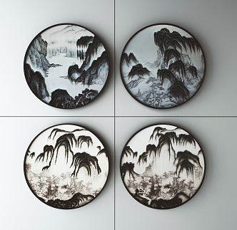 New Chinese Round Frame Painting Decorative Painting 3d model