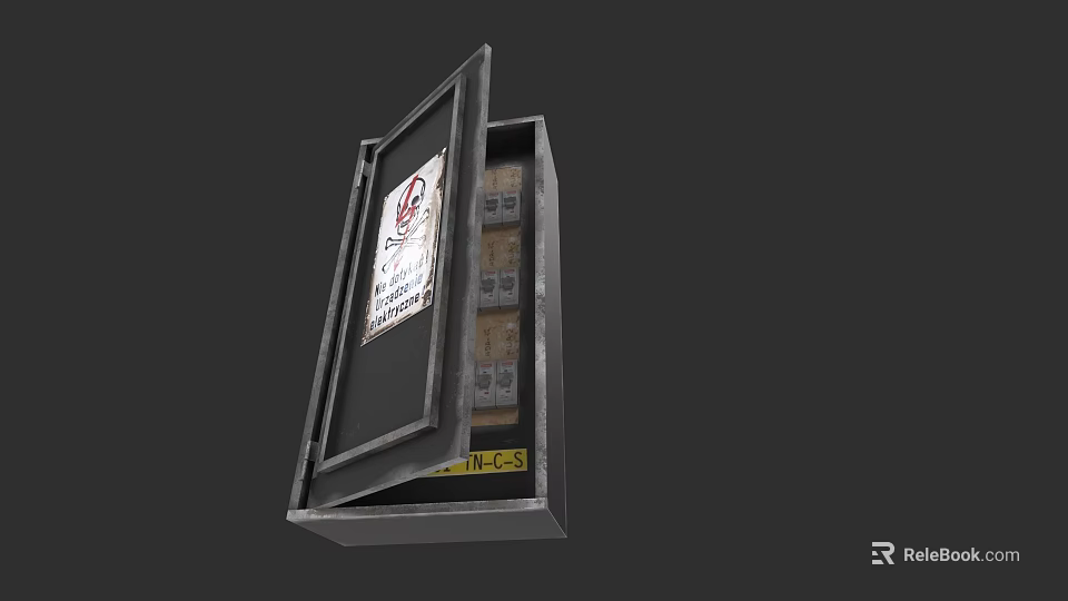 Open Metal Storage Box With Electronic Components And ECS Label 3d model 