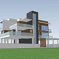 Modern Detached Villa With Glass Facade Balconies And Wooden Accents On Lawn