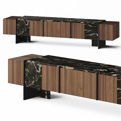 Modern Dresser Design With Wooden Drawers Marble Surface And Black Legs 3d model