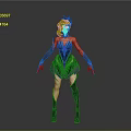 3D Female Character With Golden Hair Feathered Headdress And Black Outfit With Blue Accents