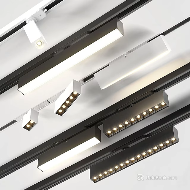 Modern Ceiling Mounted Downlights And Spotlights On Track For Even Illumination 3d model