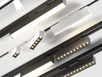Modern Ceiling Mounted Downlights And Spotlights On Track For Even Illumination 3d model
