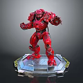 Red Mechanical Creature Character In Dynamic Stance On Hexagonal Platform Base