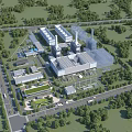 Industrial Factory Aerial View With Surrounding Greenery Multiple Buildings And Access Roads