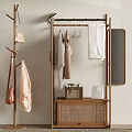 Modern Wooden Clothes Hanger With Hanging Garments Bags And Mirror Design