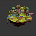 Enchanting Tree House Building on Floating Island with Trees Stream Path Pink Mushroom and Animals
