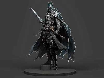 Armored Cloaked Sword Wielding Dark Fantasy Game and Movie Character Standing on Pedestal 3d model