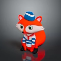 Cute Cartoon Fox Character With Orange Body Blue White Hat Striped Shirt Green Eyes