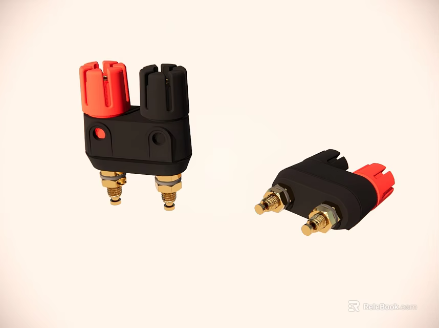 Black And Red Electrical Connectors With Golden Contacts For Wiring Applications 3d model 