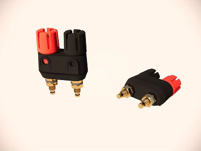 Black And Red Electrical Connectors With Golden Contacts For Wiring Applications 3d model