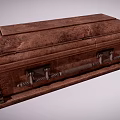 Classic Vintage Wooden Brown Coffin With Carved Details And Metal Handles Design