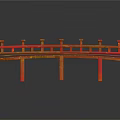 Traditional Red Bridge Structure With Ornate Railings Carved Pillars And Reflective Base