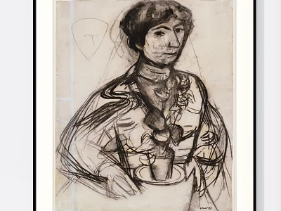 Artistic Portrait Sketch with Short Hair Patterned Clothing and Decorative Chest Elements in Charcoal 3d model