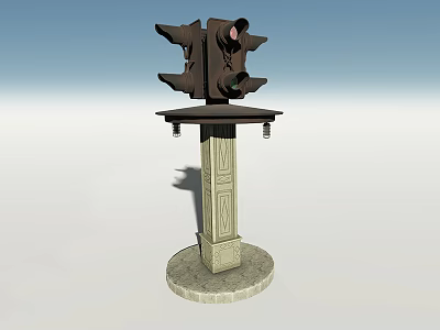 Municipal Road Traffic Light Structure With Ornamental Pole And Stone Base 3d model