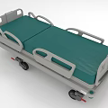 Medical Bed Featuring Green Mattress Gray Frame and Side Railings with Wheels