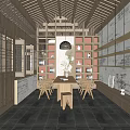 Chinese Style Private Room With Wooden Ceiling Shelves And Tea Sets Table Chairs