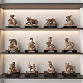 Animal Shaped Decorative Ornament Set on Black Shelves with Lit Display Arrangement