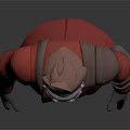 Mechanical Character With Red Eyes Red Long Coat And Hat In 3D Model Standing Pose