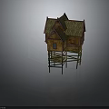 Rustic Wooden Elevated Cottage Featuring Green Roof And Small Windows On Stilts