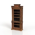 Traditional Wooden Bookcase with Multiple Shelves and Decorative Carved Top Design