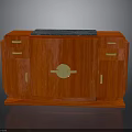 Elegant Red Wooden Furniture Cabinet With Gold Circular Handle And Black Top