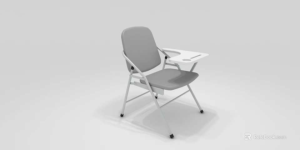 School Classroom Gray Folding Chair With Attached Writing Desk Design 3d model