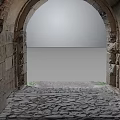 Ancient Stone Archway Entrance With Cobblestone Path And Historic Brick Walls