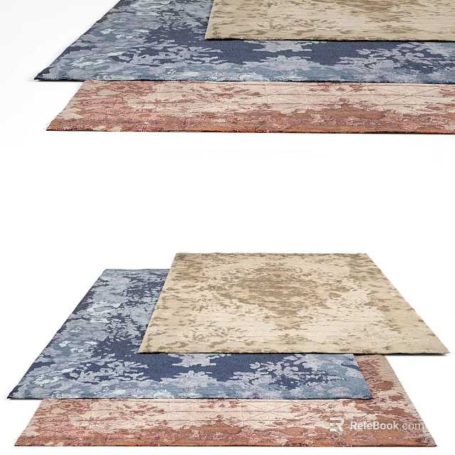 Colorful Square Rugs With Blue Red And Beige Patterns For Home Decor 3d model 